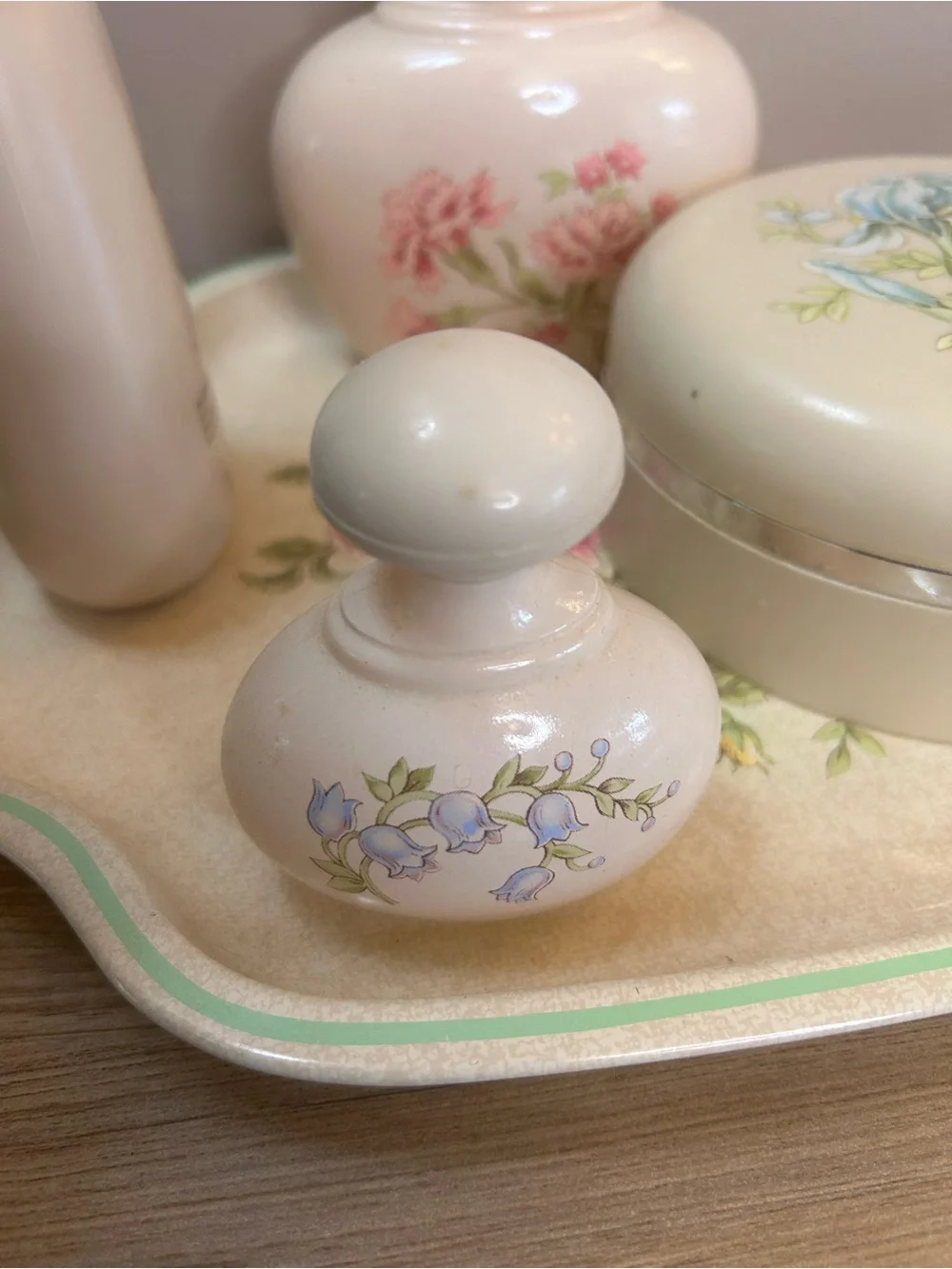 Avon Cream Floral Ceramic Vanity Set with Pastel Accents